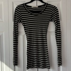 Striped Olive & White Long-Sleeve Slim Merino Wool Tee by Simply Merino